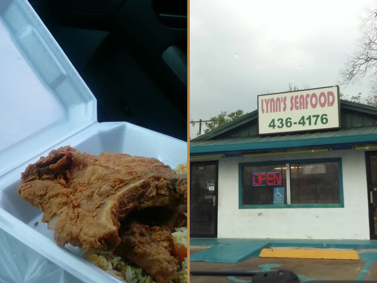 Fried catfish served with rice and beans.